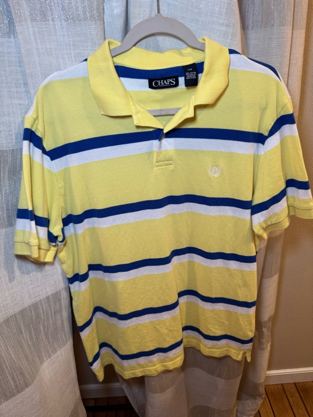 Chaps Yellow, Blue & White Striped Polo Shirt